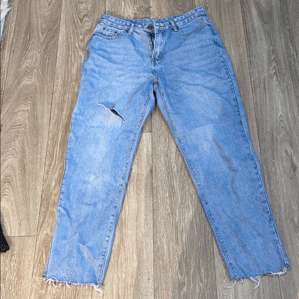 Straight Leg Mom Jeans Distressed